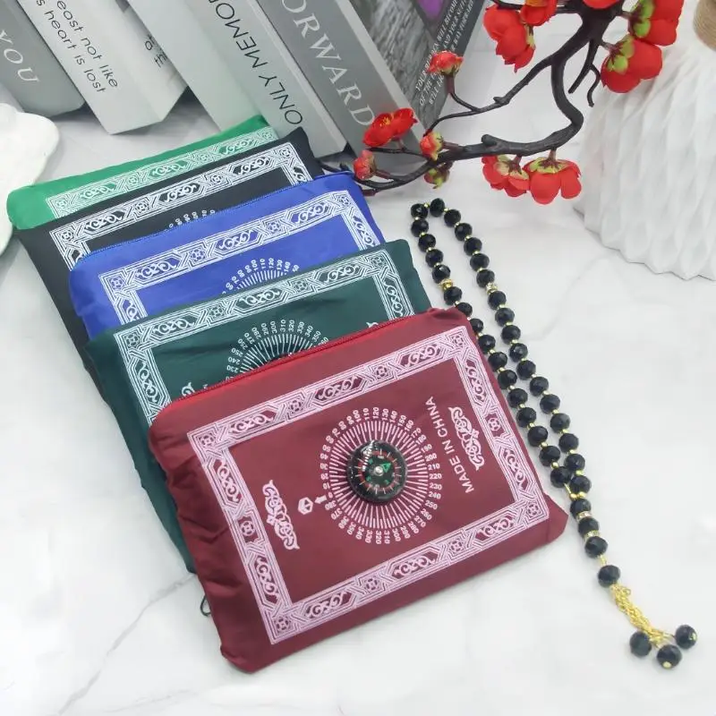 Islamic Travel Prayer Mat With Beads Portable Prayer Rug With Compass Waterproof Muslim Prayer Mat For Ramadan Gifts