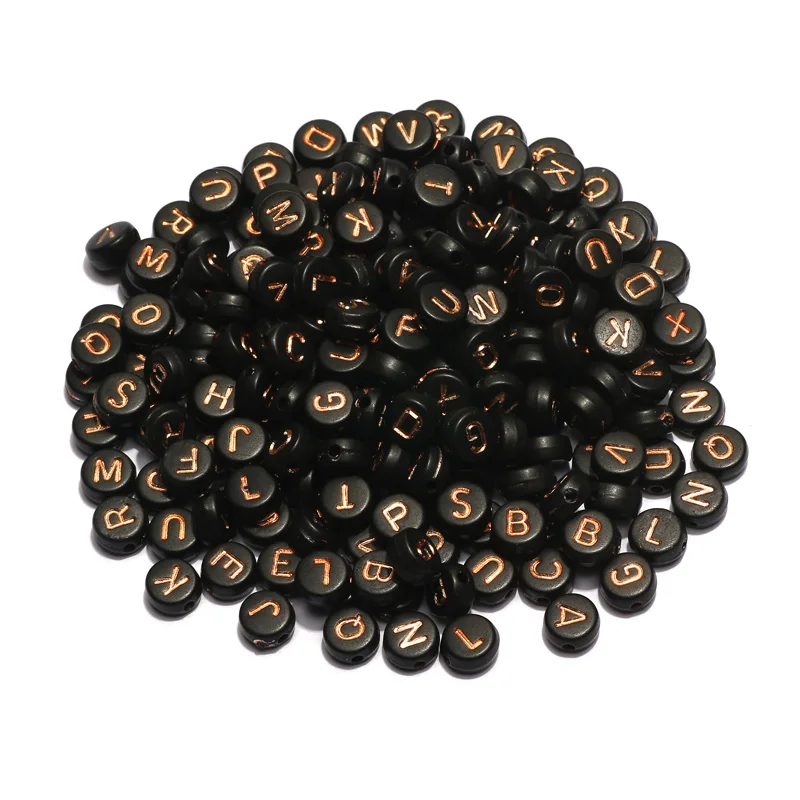 100-500pcs/Lot 4x7mm Black Round Acrylic Beads Rose Gold Color Letters Loose Beads For Jewelry Making DIY  Earrings Accessories