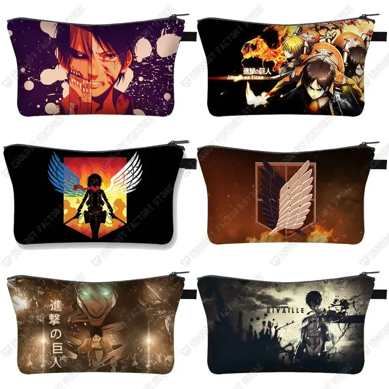 Anime Attack on Titan Cosmetic Bag Women Makeup Bags Levi Mikasa Eren Ladies Cosmetic Cases Jewelry Organizer