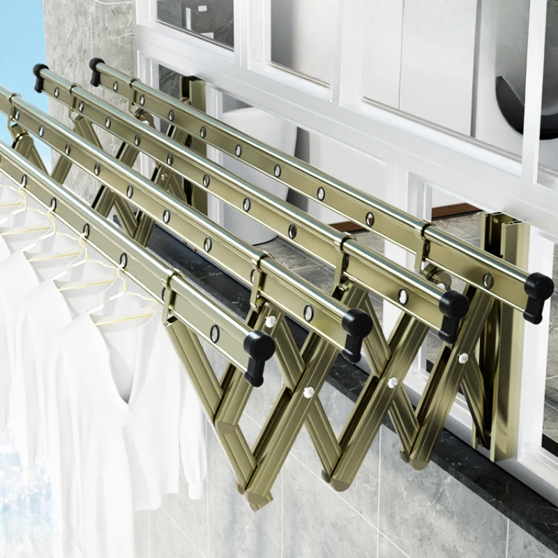 Balcony retractable clothes drying rack, outdoor rod outside the window, outdoor folding household push-pull extended