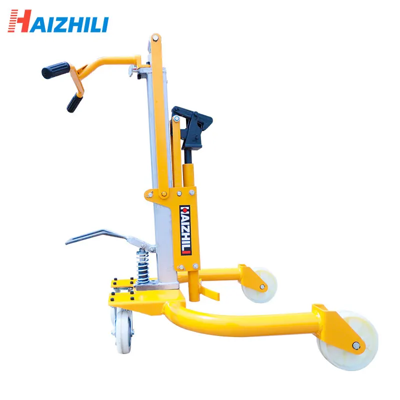 HaizhiLi Factory Price Manual 300kg Mobile Portable Hydraulic Oil Drum Handler Barrel Carrier Lifter Trolley