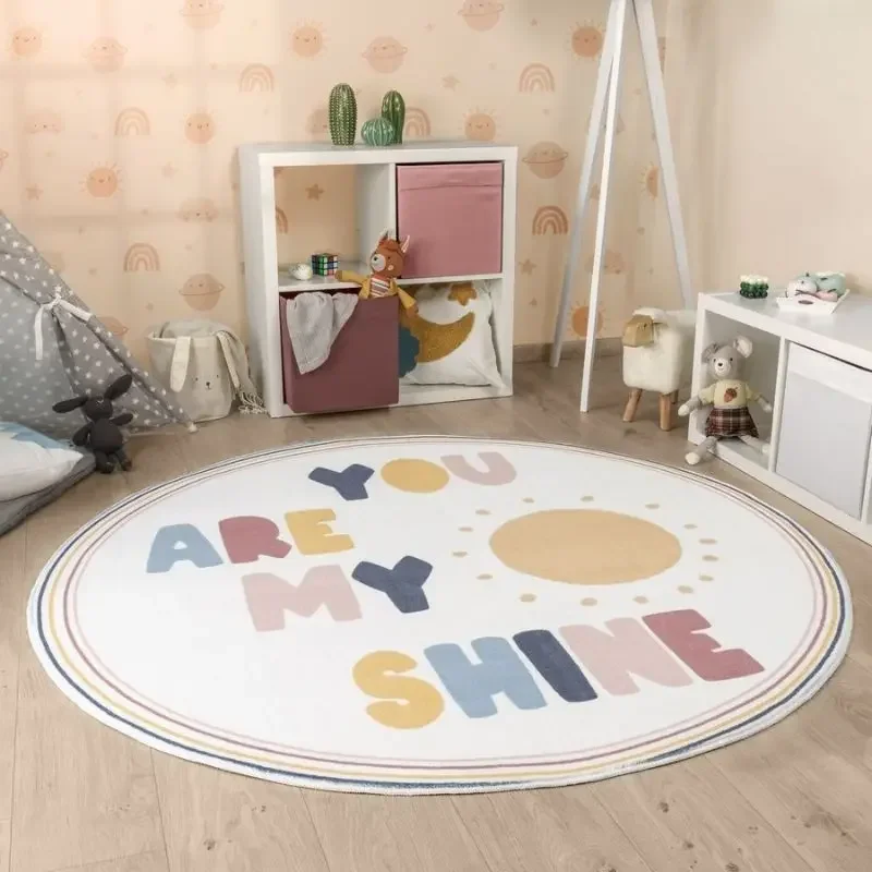 Sun Shiny Hairy Nursery Play Mats For Children,Round Plush Bedroom Rug For Kids,Fluffy Carpet For Living Room,Soft Kids Rugs