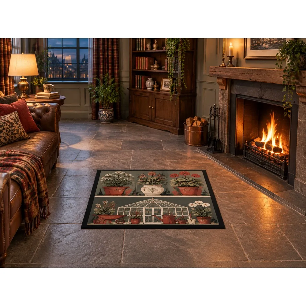 VIKAMA British Slate Brick Greenhouse Garden Flannel Door Mat, Soft Flannel Non-Slip Mat, UK Home Decor for Garden Room, Snug