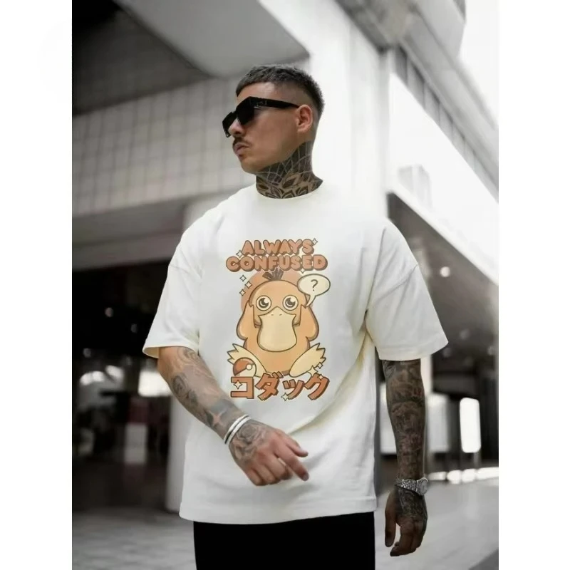 2025-pok-e-mon-psyduck-bonito-dos-desenhos-animados-camiseta-verao-nova-rua-masculina-e-feminina-y2k-harajuku-solto-casual-manga-curta-topo