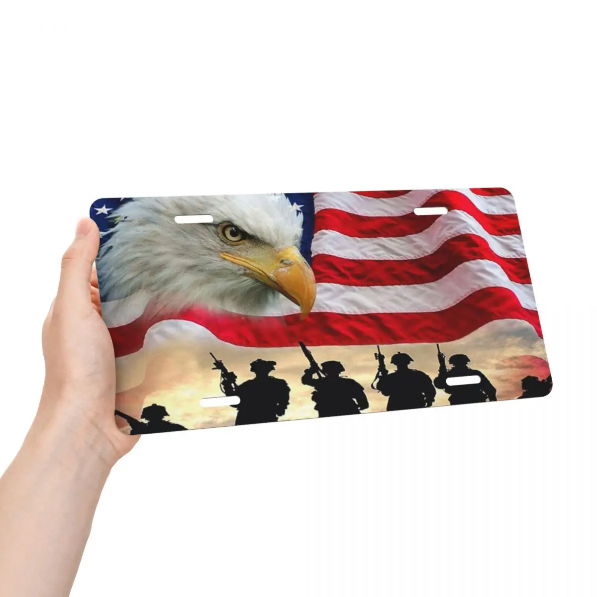 Eagle With US Flag Wings License Plate American National Flag Commemorate Car Front License Plate Cover Aluminum Vanity Tag