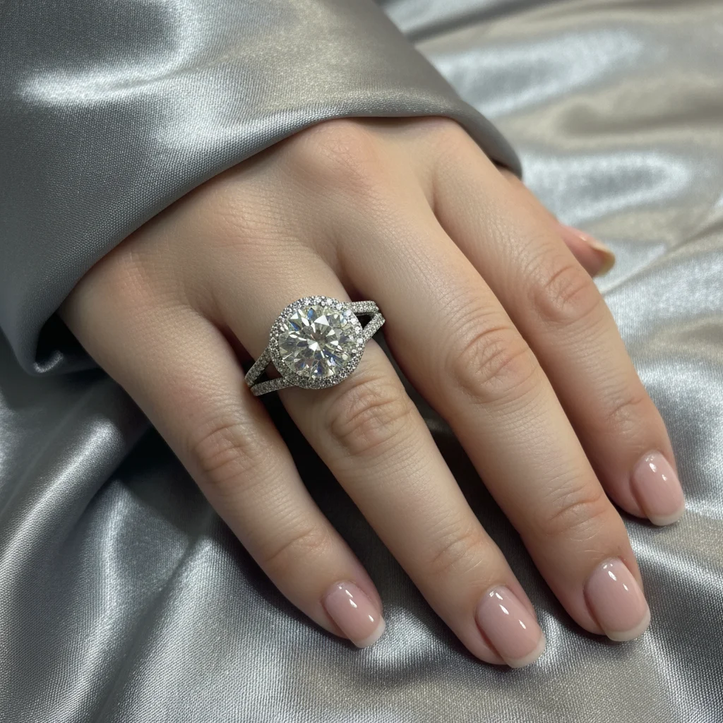 

Halo Design Moissanite Ring, International Standard S925 Silver 18K Gold Plated, 4CT D-Color 10MM Center Stone & 1.3MM 5A Zircon