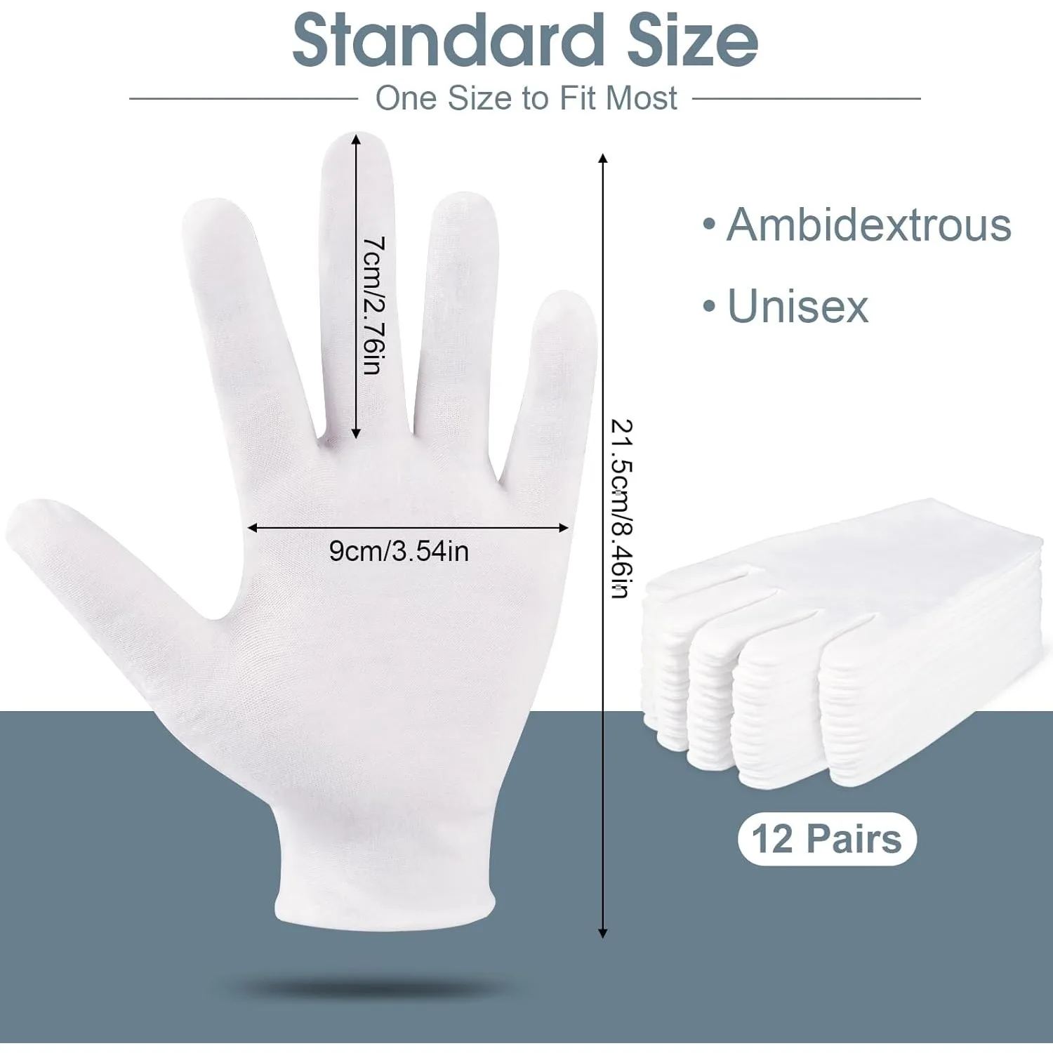 12pair White Cotton Gloves, Breathable Stretch Gloves for Jewelry Inspection, Wenwan Collecting, Formal Ceremony