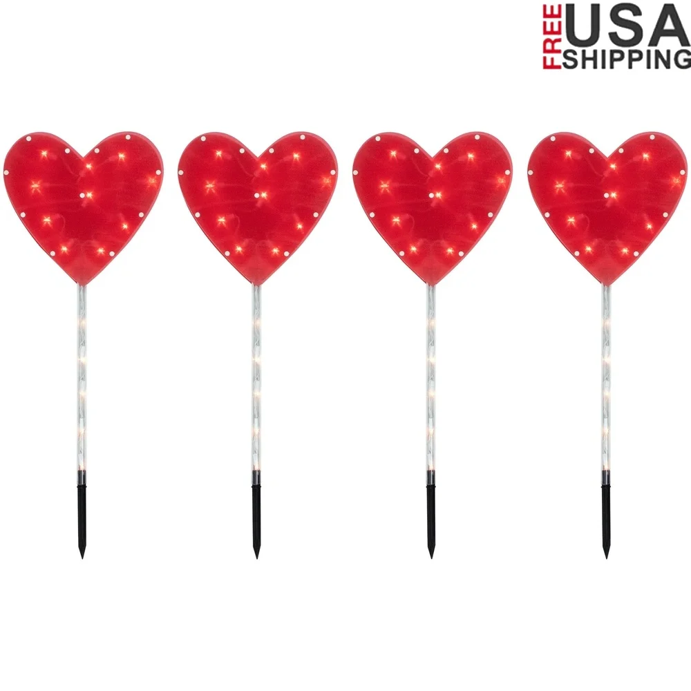 

Heart Shaped Lighted Garden Stakes Set of 4 Decorative Pathway Markers with Mini Lights Indoor Outdoor Use