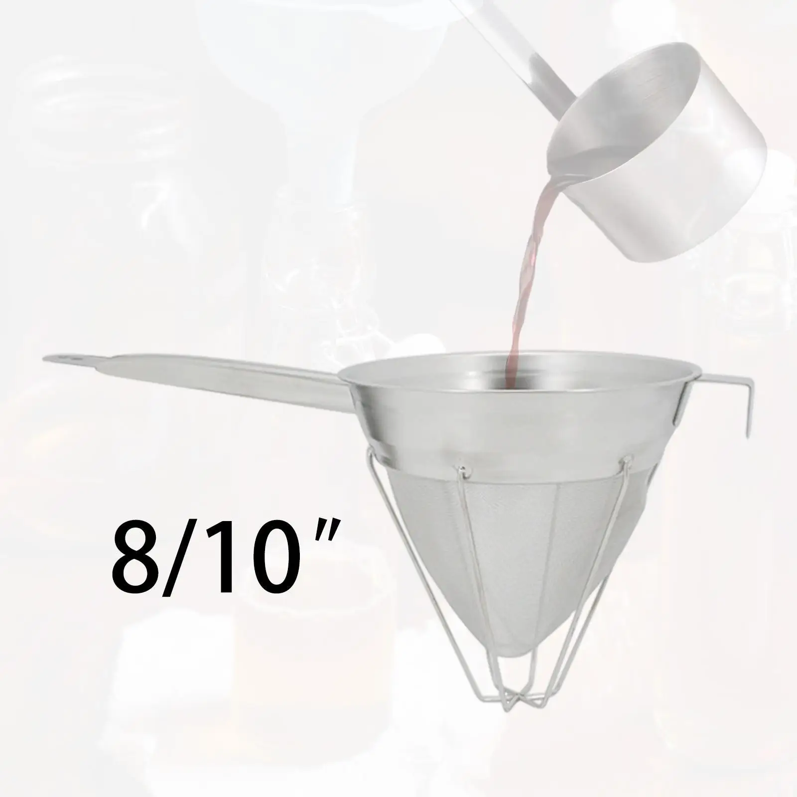 Cone Mesh Strainer with Standwith Base with Long Handle for Tea Sugar Coffee