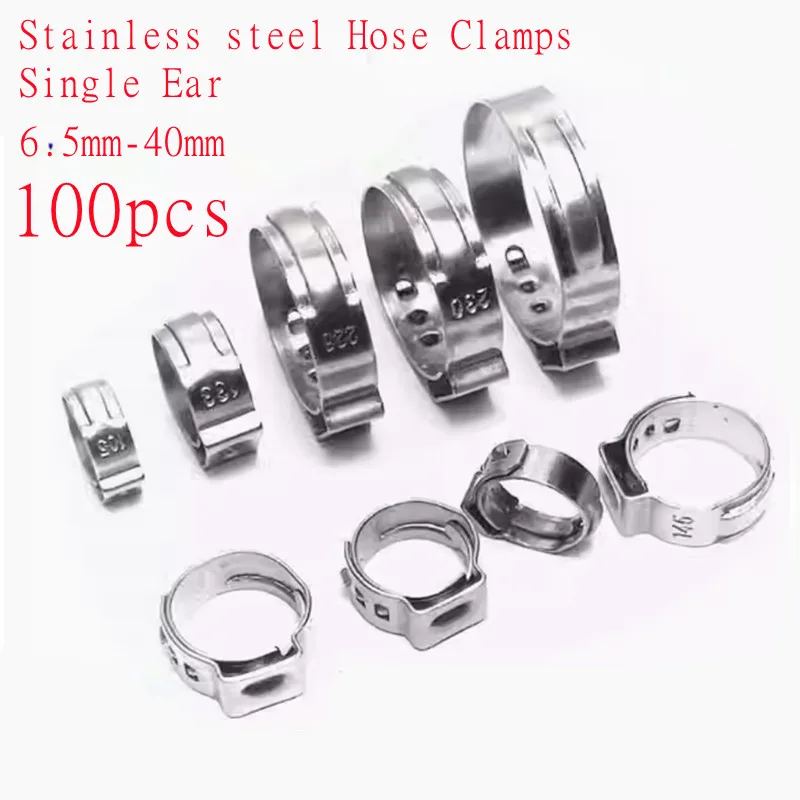 Beicai 100pcs 5.3mm To 30mm Hose Clamps Single Ear Stepless 304 Stainless Steel Hose Clamps Cinch Clamp Rings For Sealing