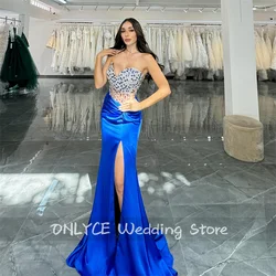 Royal Blue Mermaid Prom Dress 2024 Slit Crystal Beading Exquisite Evening Gowns Wedding Party Gown Formal Gala Party Vestidos