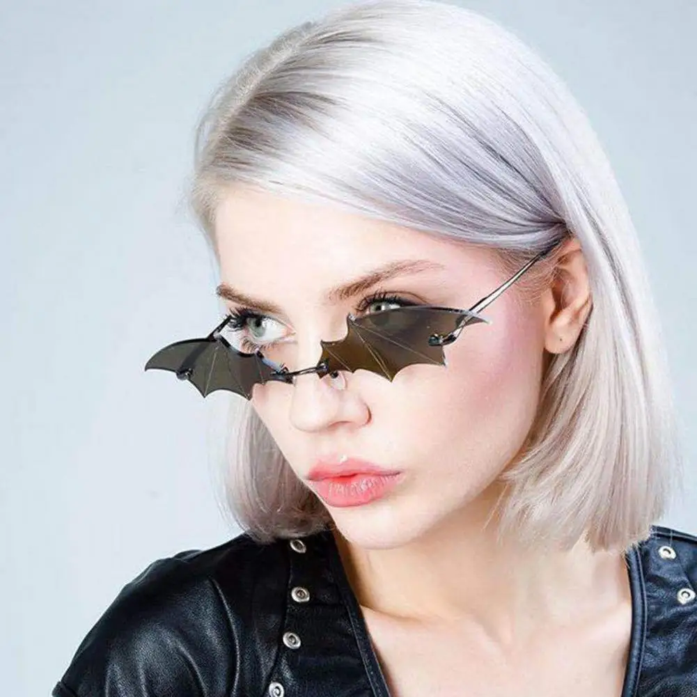 Glasses Bat Wings Shape Translucent Rimless Individual Cool Strong Hinge Unisex Irregular View Glasses Sun Glasses Photo Prop