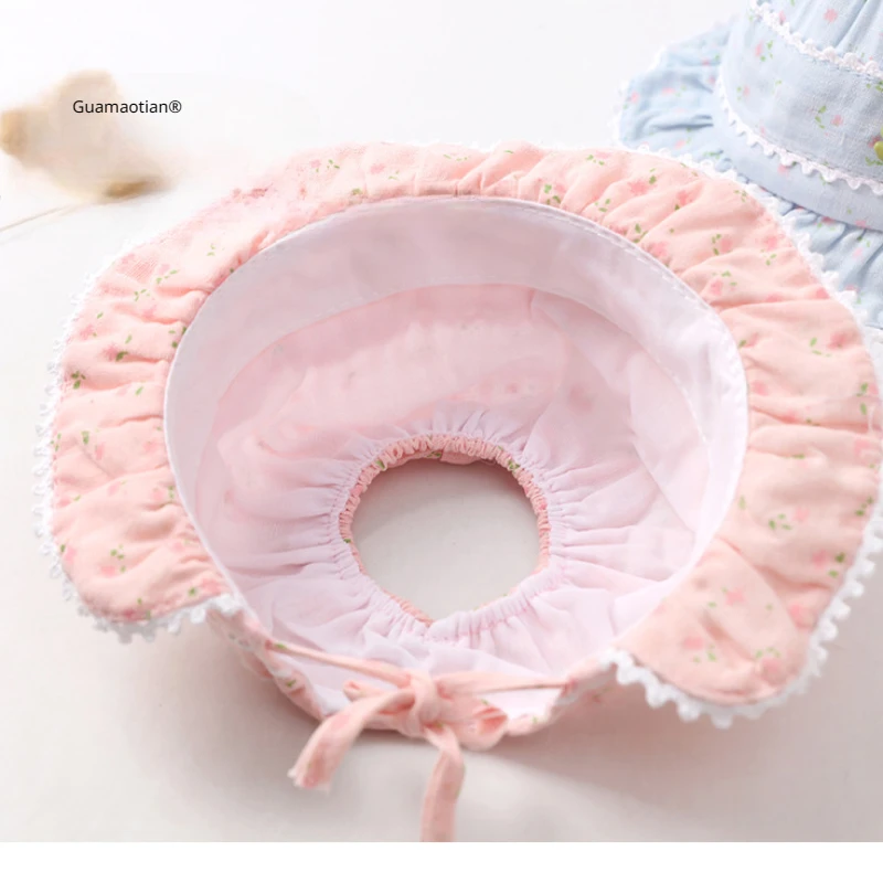 4 Colors Summer Cute Floral Baby Hats for Girls Sun Protection Bucket Cap Newborn Top Empty Cotton Hearwear Accessories 0-6M