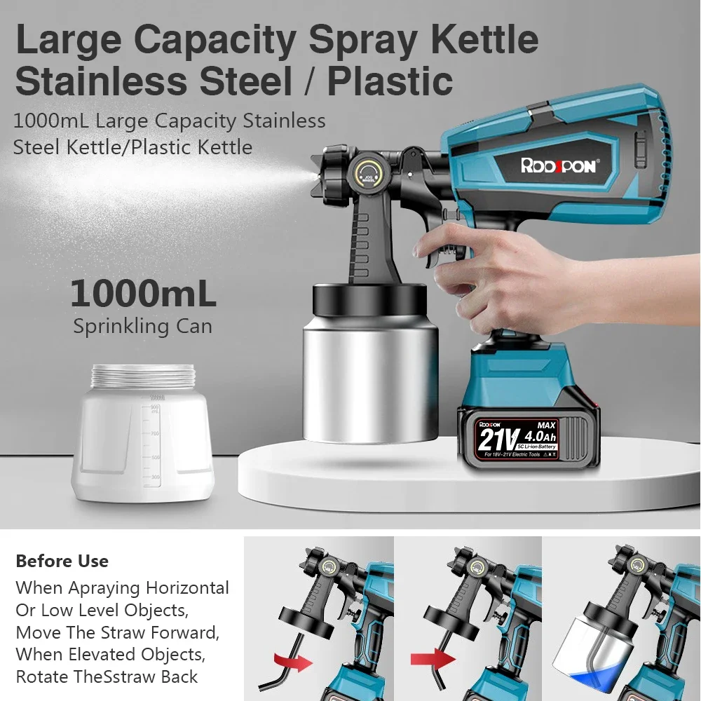 Automatyczny bezprzewodowy pistolet natryskowy RDDSPON rozpylacz farby profesjonalny 1000ml 5 dysz aerografu do 18v Makita