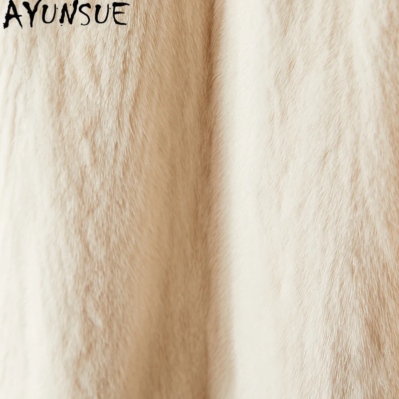 AYUNSUE manteau de fourrure de vison naturel femme 2025 nouveauté manteaux d'hiver pour femme mi-longue vêtements de mode décontractés pour femme