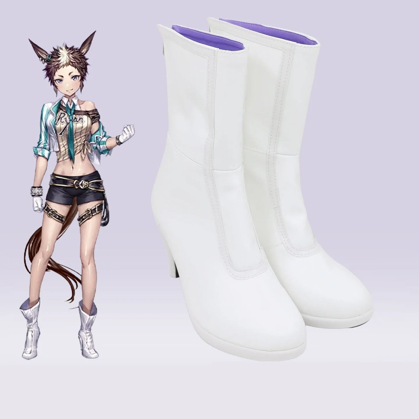 Mejiro Ryan White Boots Game Umamusume Cosplay Shoes Halloween Party PU High Heels Big Size Custom Made