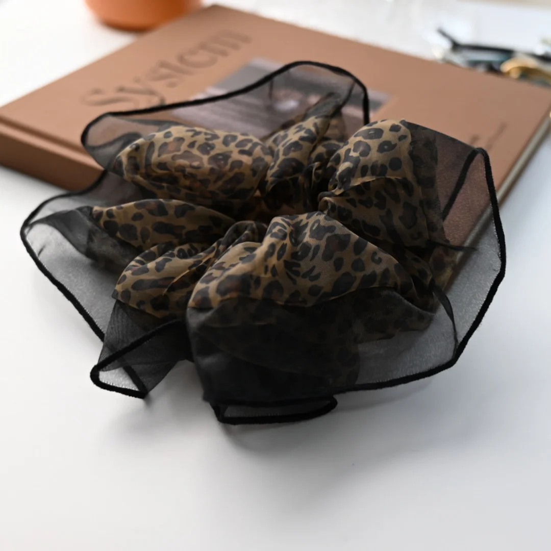 Scrunchie French Fashion Leopard Scrunchies With Chiffon Hair ties for Girls and Women Headwear Hair Accessories