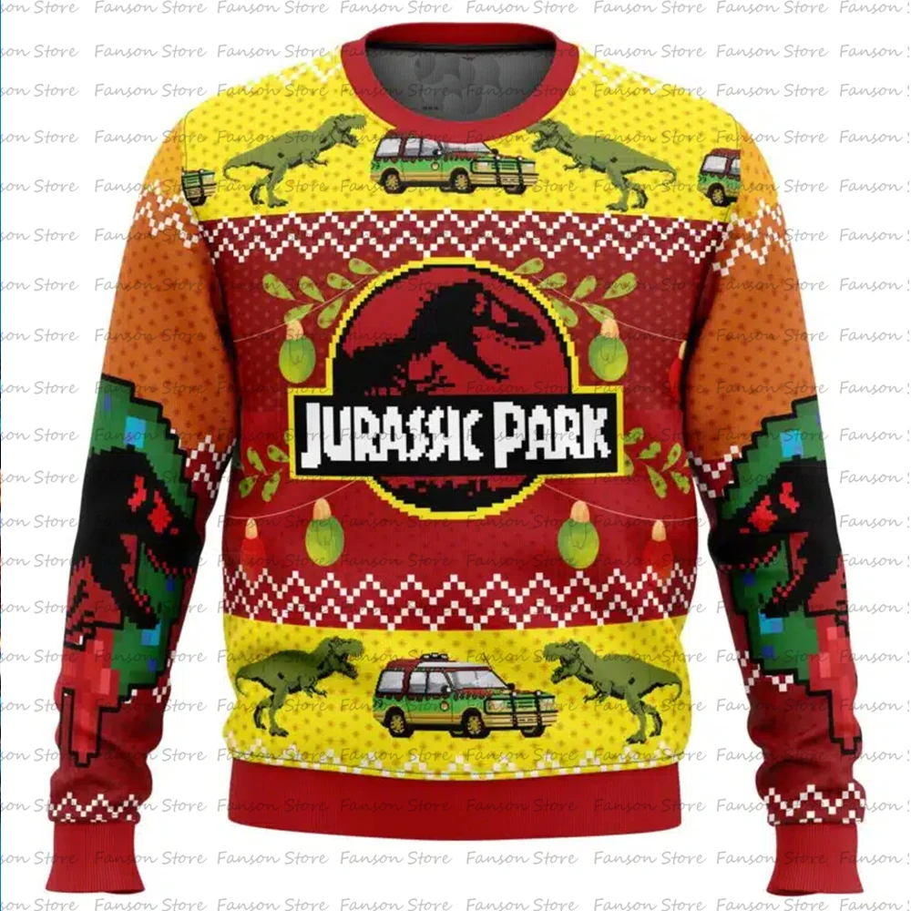 2024 Autumn/Winter Men's Jurassic Park Christmas Head Ugly Christmas Hoodie Women's Casual Sports Party Hoodie