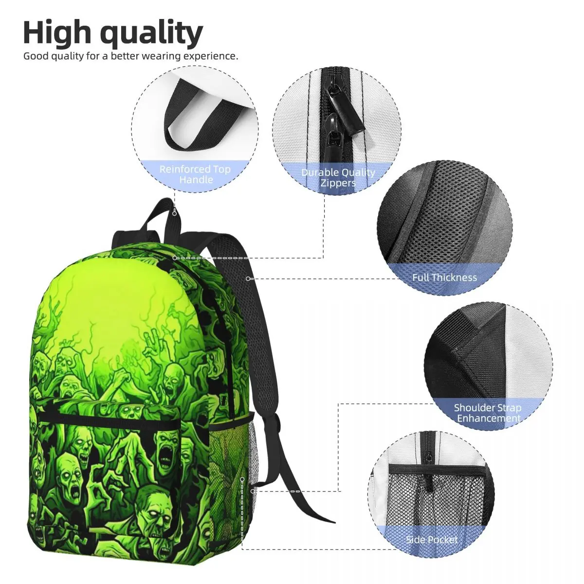 Ghost Skull Print Luminous Horror Night Halloween Backpack Student BookBag Kids School Bag Laptop Shoulder Bags for Men Women