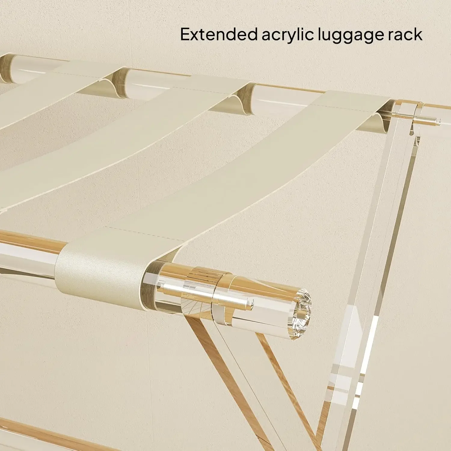 Acryl bagagerek met beige lederen riemen voor logeerkamer - 2-pack opvouwbare, heldere, mooie kofferstandaard met handvat voor Bedro