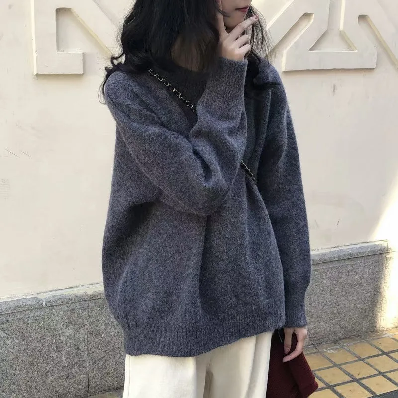 

Korean Fashion Solid Color Loose Casual Pullover Sweater Women's 2023 Autumn and Winter New Sweet Dollar Neck Sweater to Wear