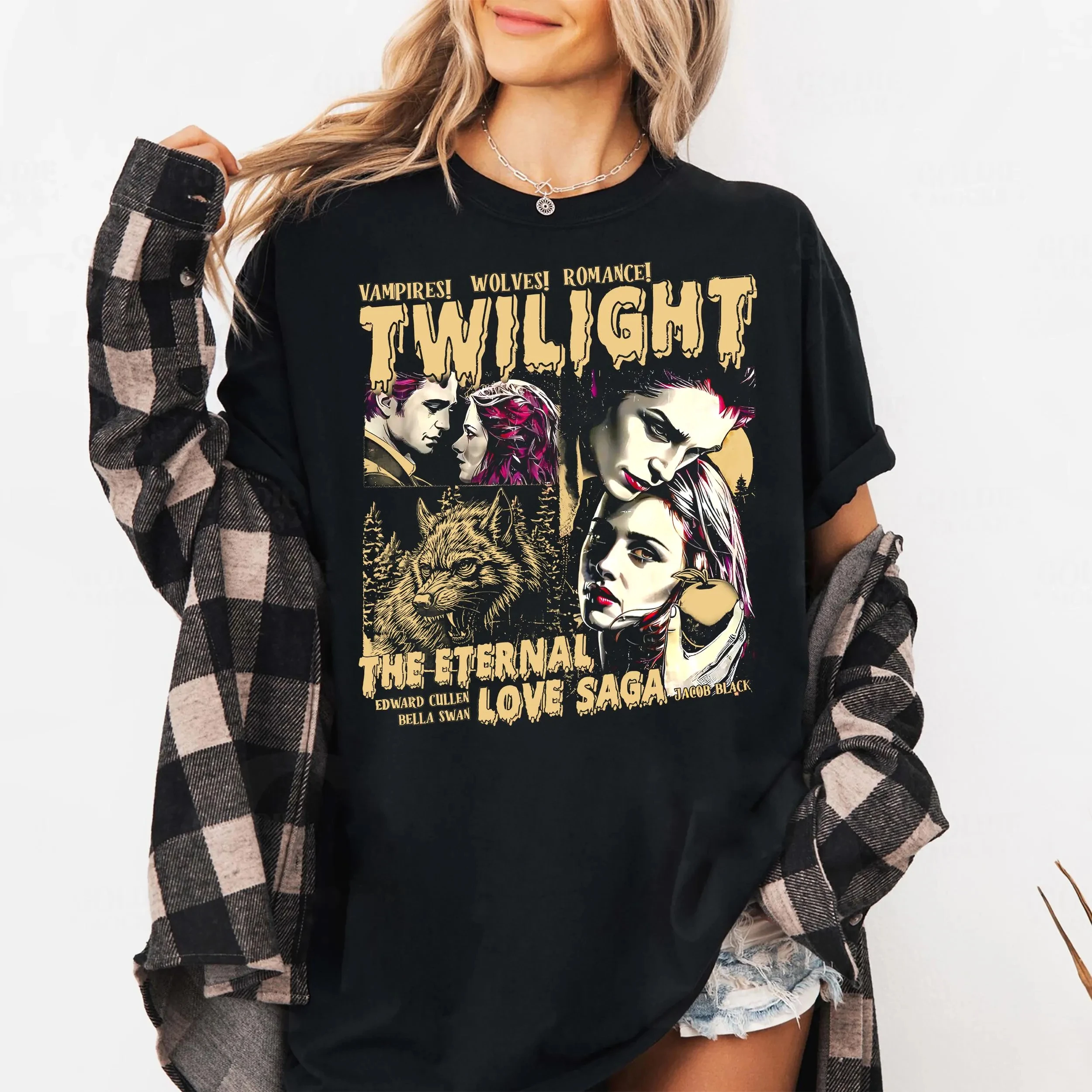 

Рубашка «Сумерки» Сумеречная Сага Футболка с фанатом Комикс Рубашка вампира Любитель книг Подарок Сумеречный подарок Эдвард Белла Каллен Рубашка Волки Романтическая футболка