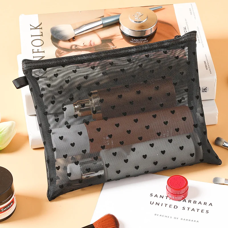 1 pz Hot Mini borsa per il trucco del cuore trasparente donne rossetti portatili custodia per cosmetici Ins Clear Ctue piccola borsa per il trucco