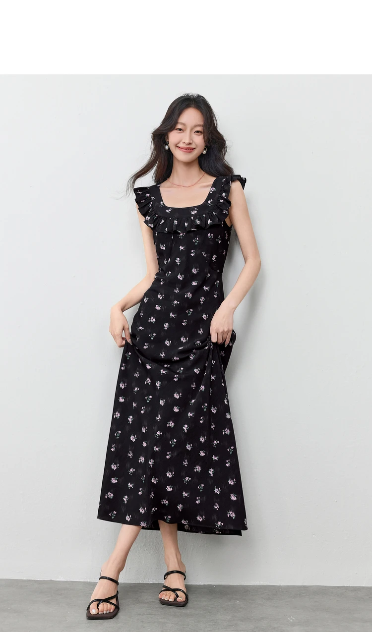 SENTUBILA Damen Sommerkleid mit Blumenmuster 2026 Elegantes bedrucktes, ärmelloses, tailliertes langes Kleid mit Schnürung, zwei Tragevarianten 152LO3118 – Detail 8