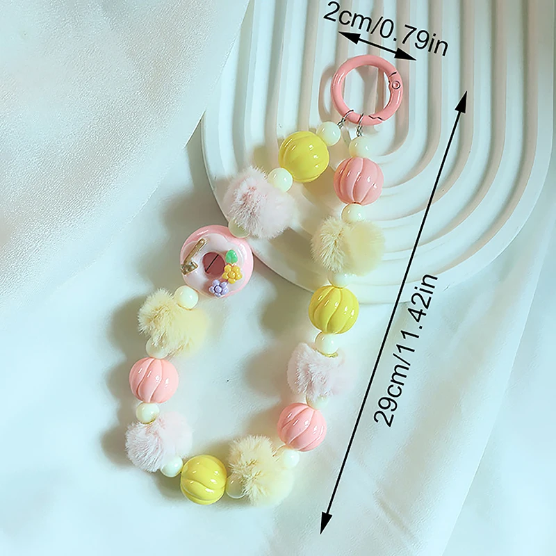 Beaded Mobile Phone Chain Candy-Colored Mobile Phone Lanyard Anti-fall Mobile Phone Case Hanger Cartoon Pumpkin Pattern Pendant