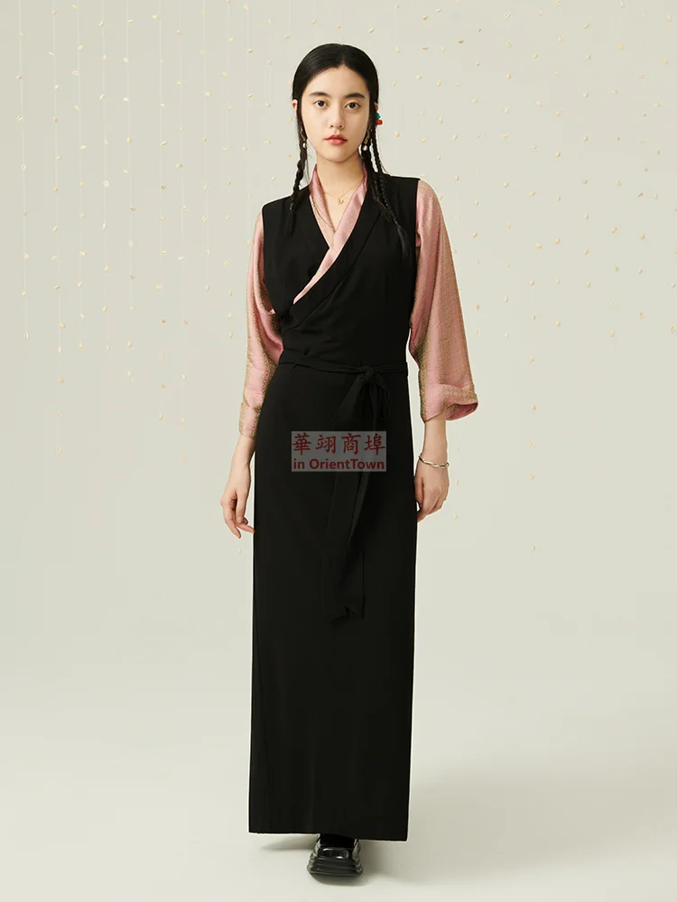 Mädchen ärmelloses Kleid Innen bekleidung tibetische Kleidung 2 Stück Set Sommer Dame traditionelle Tibet Mode schmal geschnittene Kleidung