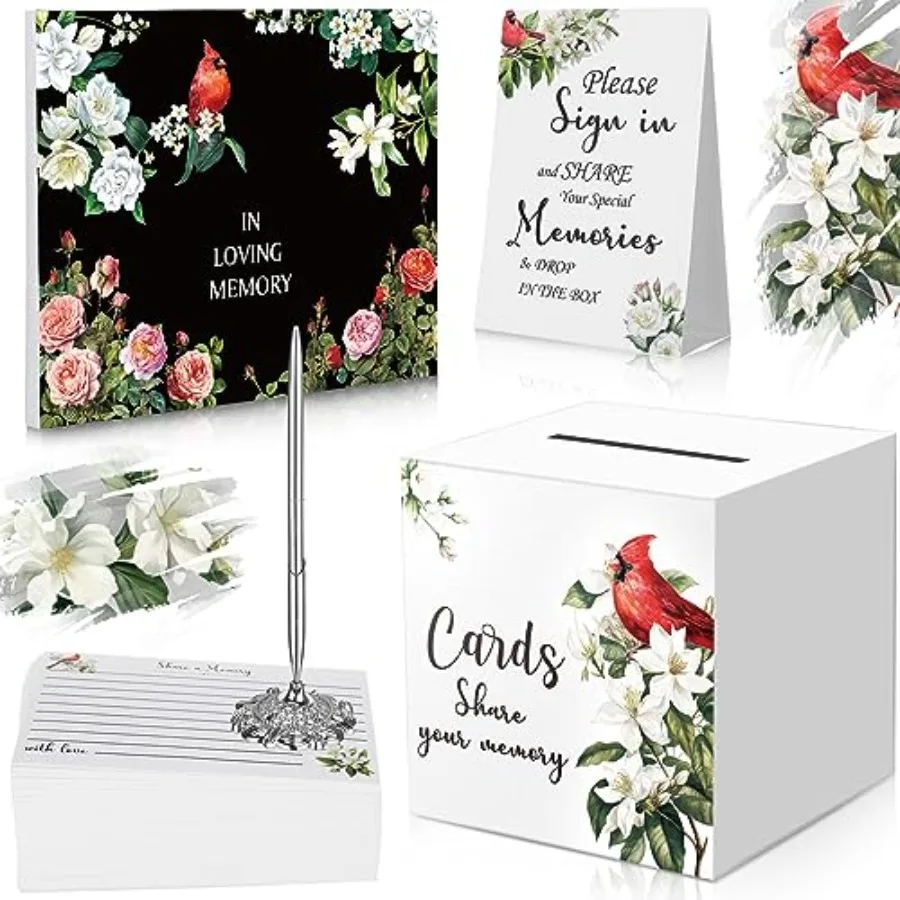 

Tenceur 104 Pcs Funeral Guest Book for Memorial Service Cardinal Memorial Guest Book in Loving Memory with Table Sign Share a M