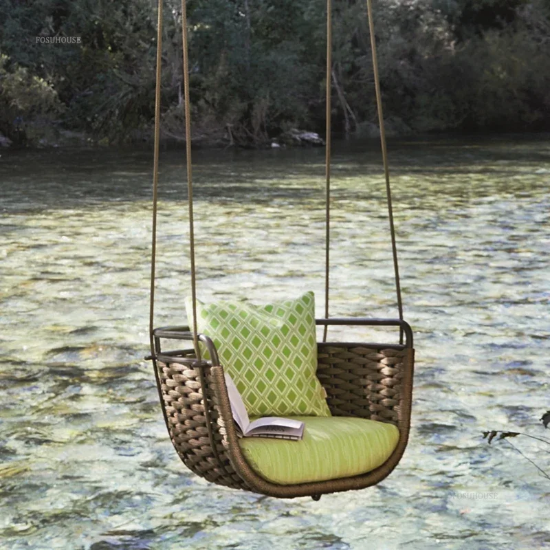 #Outdoor Hammocks Home Indoor Swings Hanging Basket Courtyard Villa Single Rope Hammock Adult Lazy Rocking Chair Furniture P W
