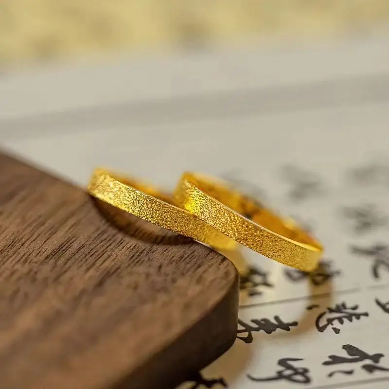

Unisex 24K Gold AU999 4mm Flat Matte Ring | Contrast-finish with archaic patterns, symbolic for weddings