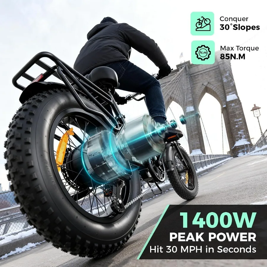 X-Hunter/ST/PRO Electric Bike for Adults, 1800W/1400W Peak 20''Fat Tire Foldable Ebike, Folding E Bike Up to 80/70 Miles Range,