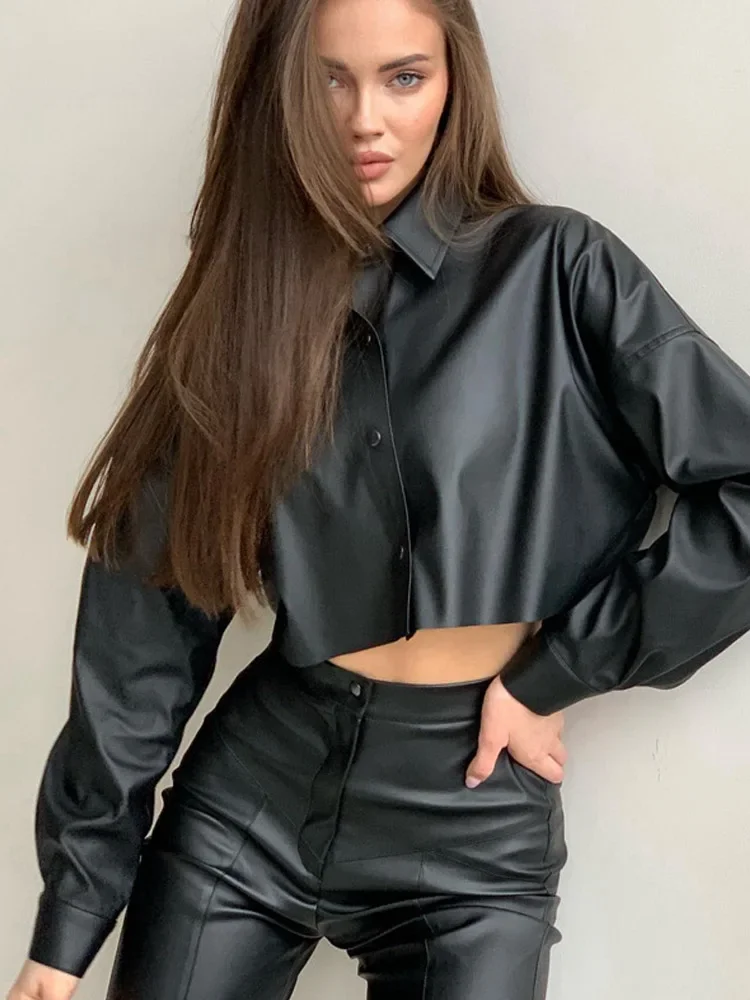 Women's Moto Biker Zipper Leather Jacket Autumn Winter Black Turn-down Collar Coat Luxury Designer High Street Female Jacket