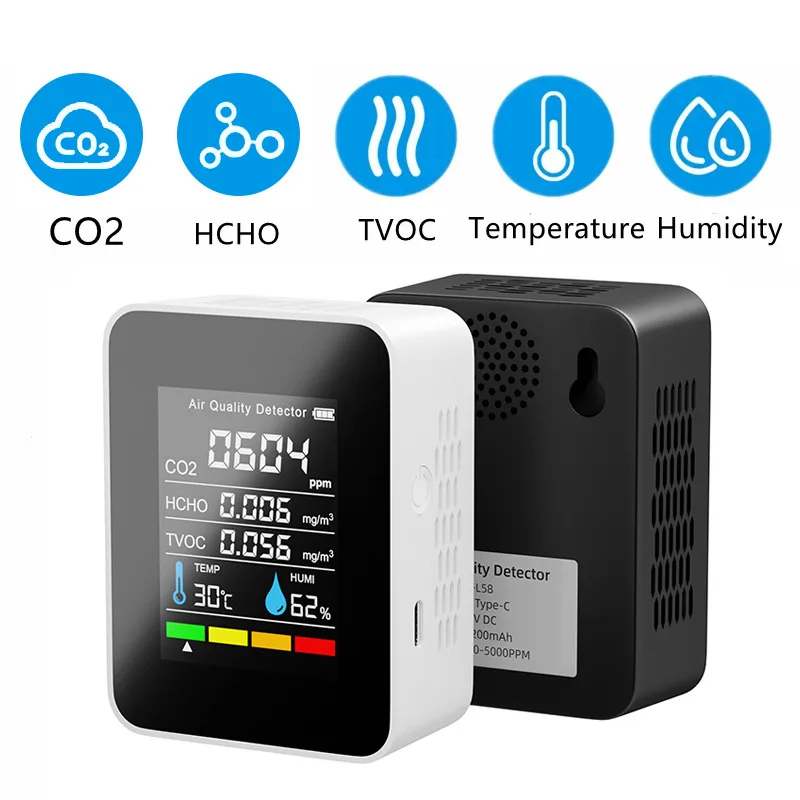 

Digital Thermometer Humidity Tester CO2 TVOC HCHO Air Quality Monitor LCD Screen Carbon Dioxide Detector Accurate Detection