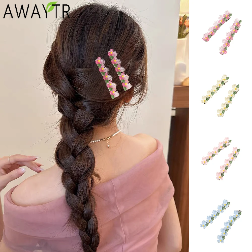 AWAYTR Soft Pottery Flower Hair Claws Alloy Floral Hair Clips Crab For Women Girl Gift Hair Accessories Valentine Headwear