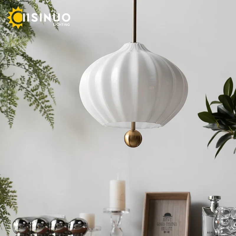2025 Bauhaus Style White Glass Pendant Light Vintage Handcrafted Clear Glass Shade Chandelier Adjustable Cable For Bedroom Study