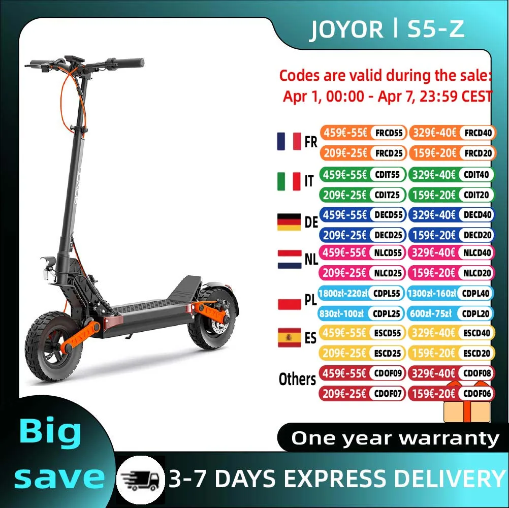 JOYOR S5-Z adulte Scooter électrique 600W moteur 48V13AH batterie ville EScooter 10 pouces tout-terrain pneu à Air pliable e-scooter