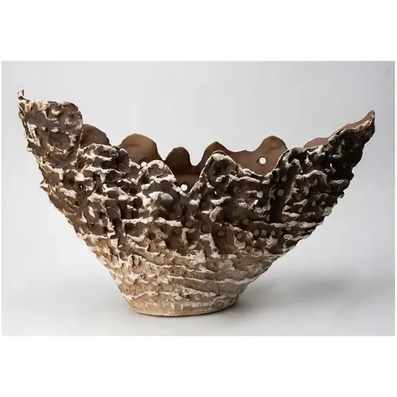 Modern Black Ceramic Fruit Bowl Irregular Shape Decorative Ornament for Hotel Home Table Centerpiece Contemporary Design