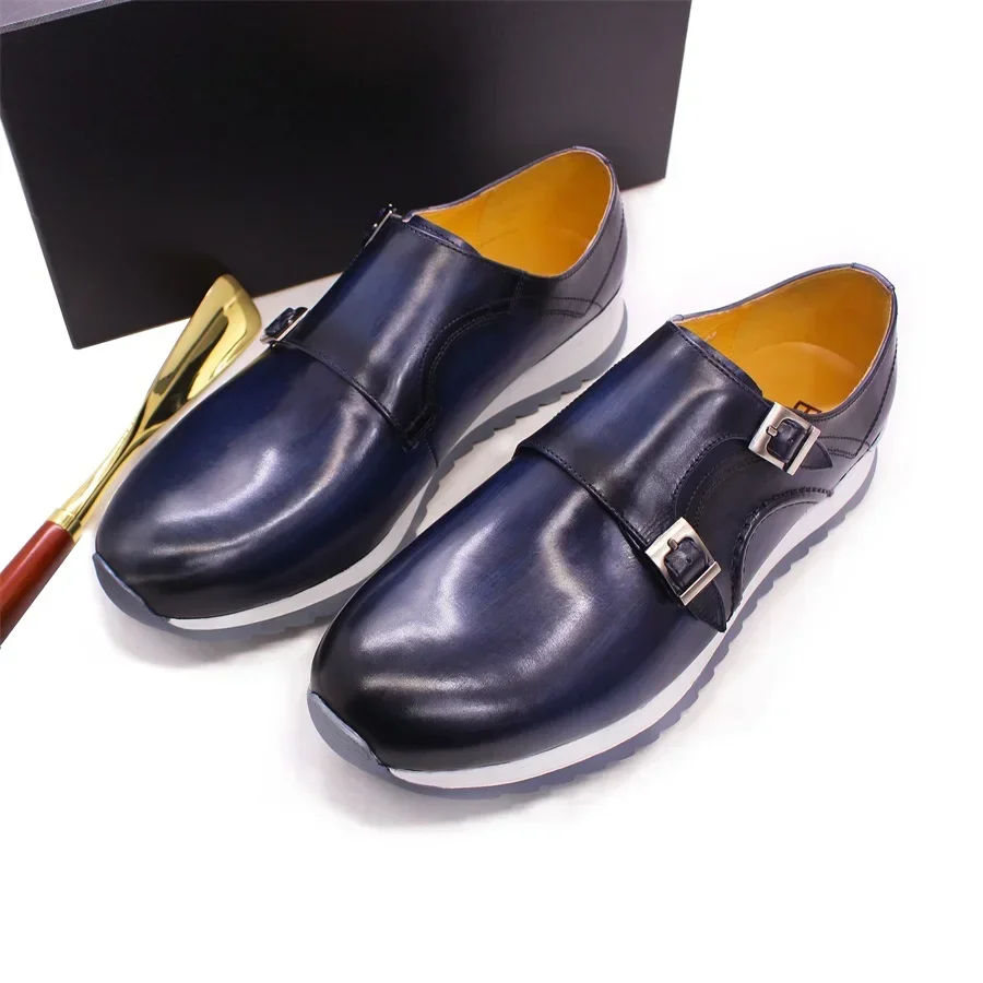 

Мужская двубортная кожаная повседневная обувь с круглым носком, удобная модная официальная обувь ручной работы для банкетов