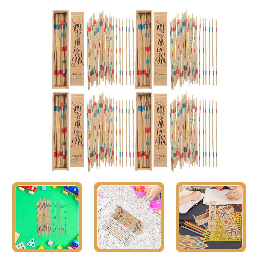 4 Boxes Wooden Pick Stick Toys Pickup Sticks Game Kids Educational Families Games