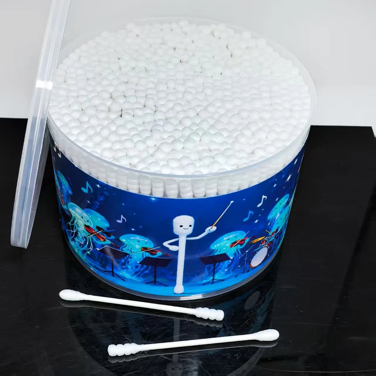 500 Uds Conductor de música hisopos de algodón creativos, elemento de medusa limpieza de doble cabeza hisopos de algodón especiales