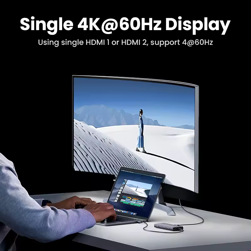 [UGREEN 트리플 디스플레이 USB C 허브 포트 상세 이미지]