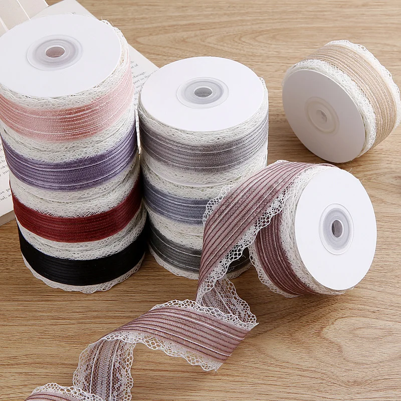 20 Yards 25MM Stripe Lace Snow Yarn Bows Ribbon Hair DIY Handmade Material Crafts Gift Wrapping Garment Sewing Accessories