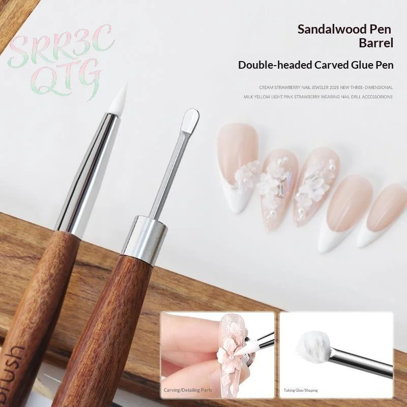 Hot Sale Wooden Double Head Nail Art Brush Silicone Carving Pen Nail Supplies Carving Flower Painting Pen For Nail Art Tool
