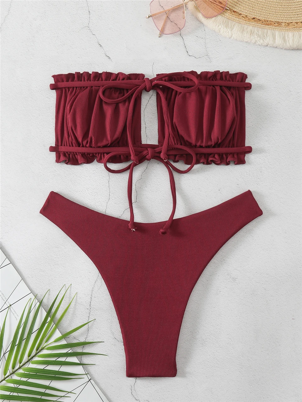 Back Lace Up Bikinis 2024 Women Solid Sexy Hollow Out Swimwear Female Beachwear Swimsuit Female Bathers Bathing Swimming Suit