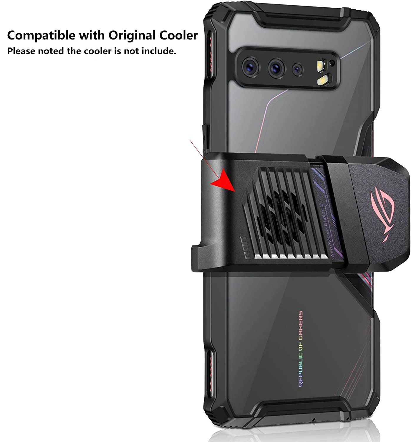 HARUINO ASUS ROG phone 3 case compatible with original fan, built-in lens protection and dust plug, transparent phone case