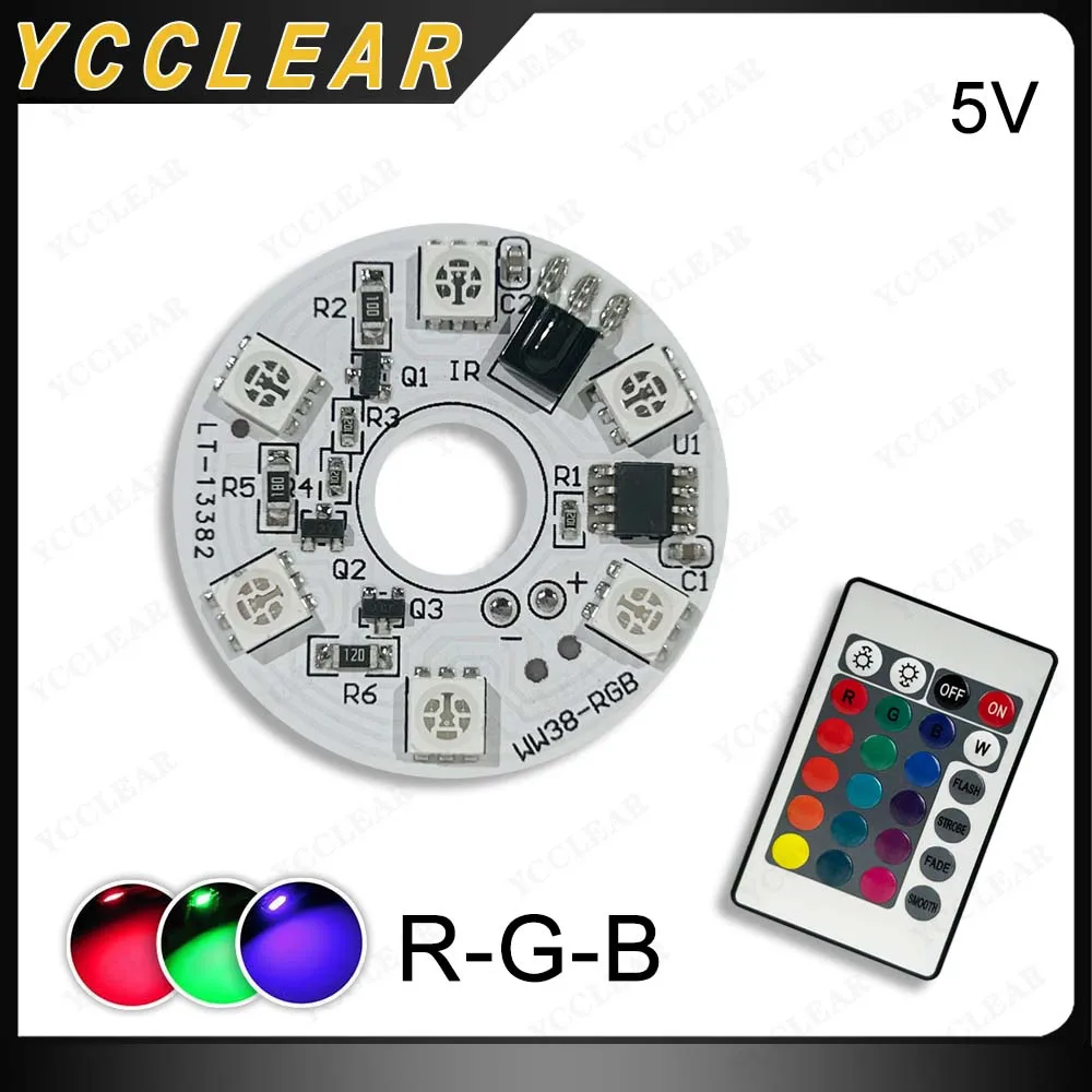 DC5V LED Colorful Gradient RGB Light Board Diameter 31mm With Remote Control PCB Light Source Board For DIY Beech Lamp Aquarium