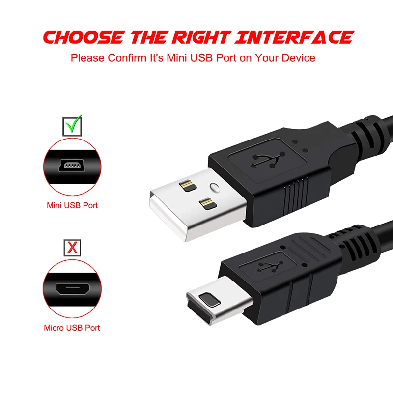 Mini USB 2.0 Data Cable USB-A to Mini-B Charger Cord Compatible with Garmin Nuvi GPS SatNav Dash Cam Camera PS3 Controller MP3/4